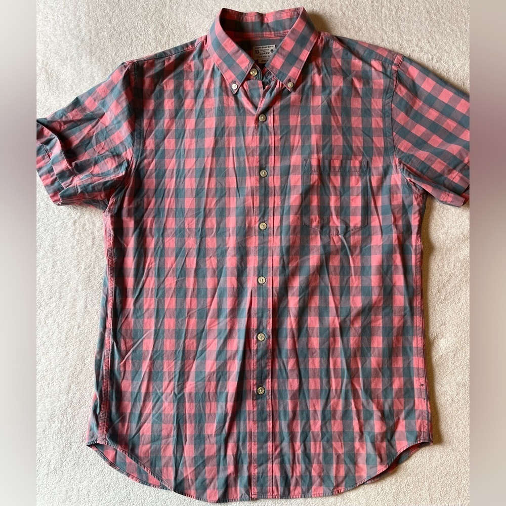 J. Crew Pink and Blue Short-Sleeve Button-Down Plaid Shirt